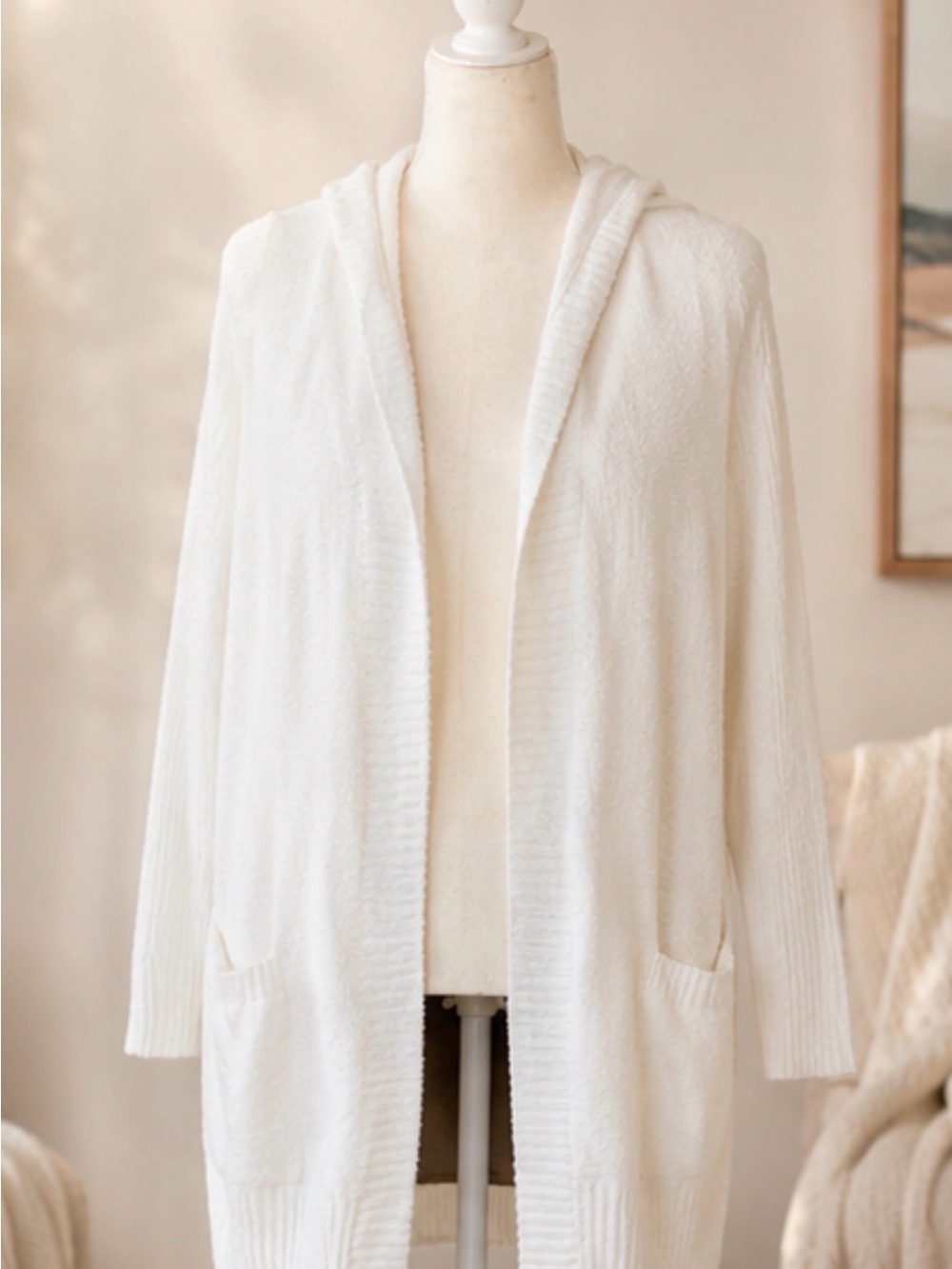 Barefoot Dreams CozyChic Lite Hooded Cardigan Cream White XL Soft Lounge Sweater